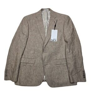 Bar III Slim Fit Linen Sport Coat Mens 38S Tan Brown Pinstripe Blazer $360 NEW